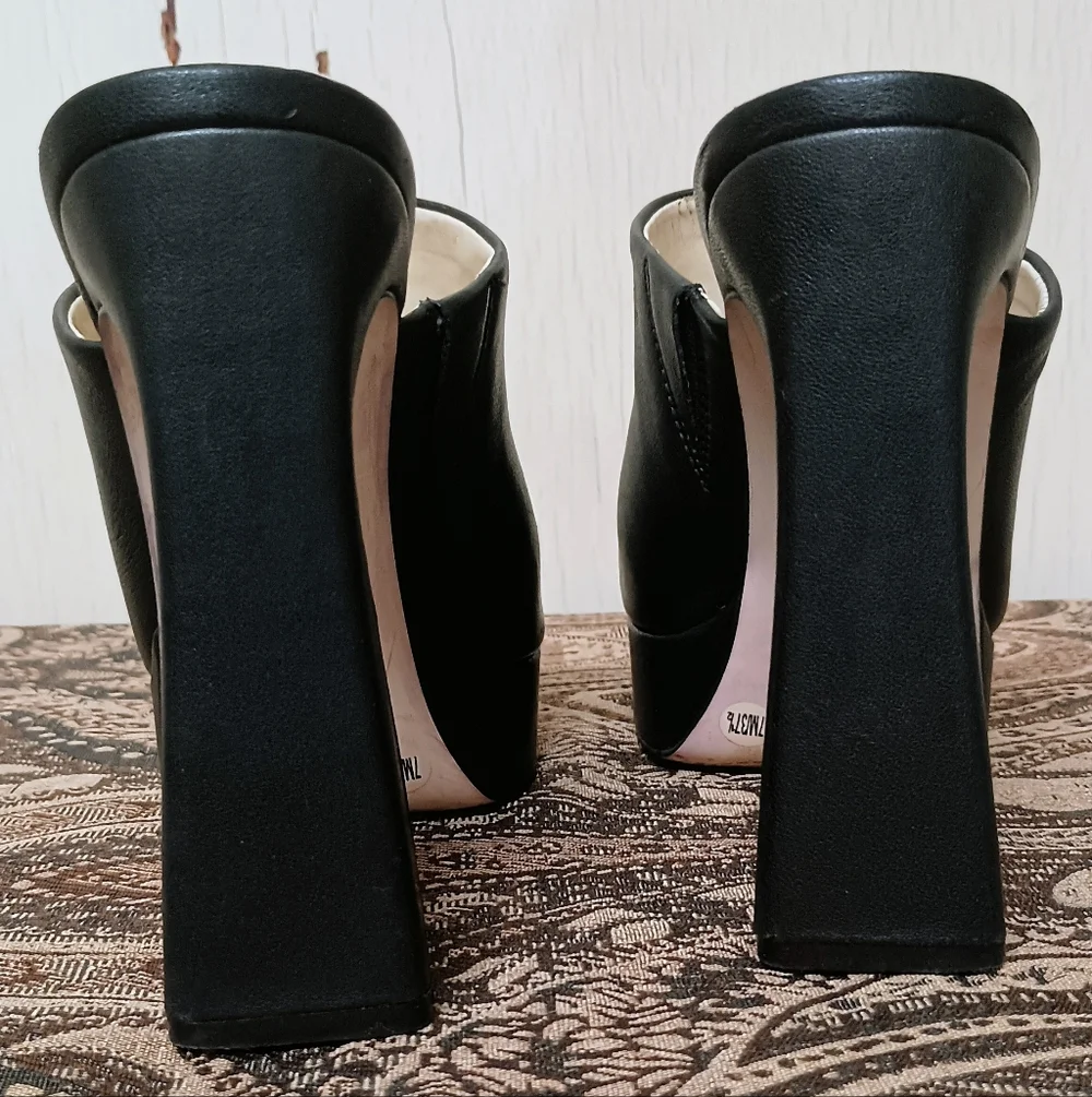 Jessica Simpson Denima Black Leather Platform Slip-On Mules Women's Size 7M - Picture 7 of 12